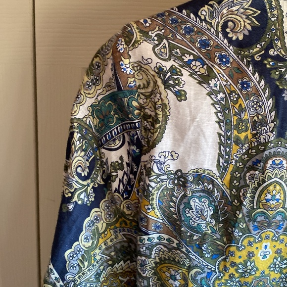 Magaschoni NWT Linen Collared Long Sleeve Button Cuff Tie-Wrap Midi Dress 8 - Picture 8 of 13